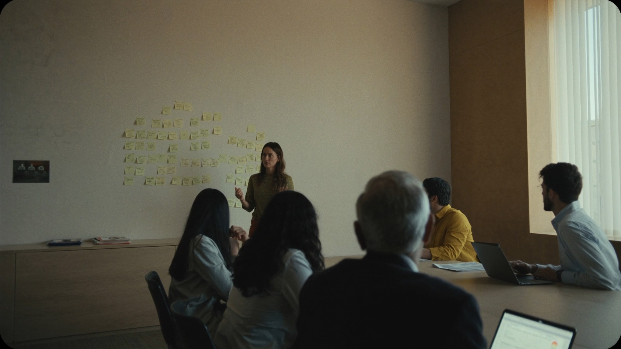 A leader at a whiteboard working through priorities with her team